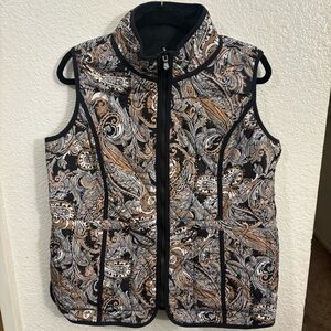 Isaac Mizrahi Live‎ Reversible Puffer Vest Women's M Paisley Quilted Zip Vest